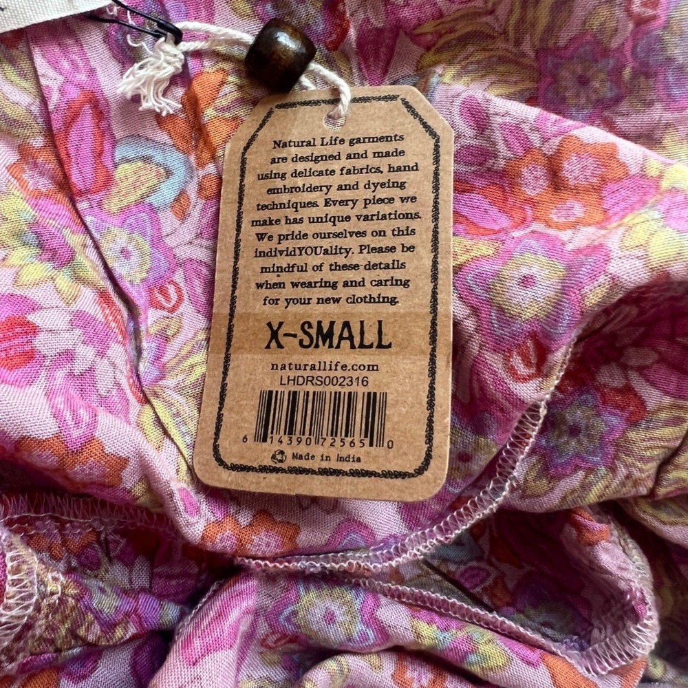 Natural Life Mini Dress Women XS Pink Floral Embroidered Tiered - Picture 6 of 7